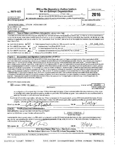 2016 IYF Form 990 cover